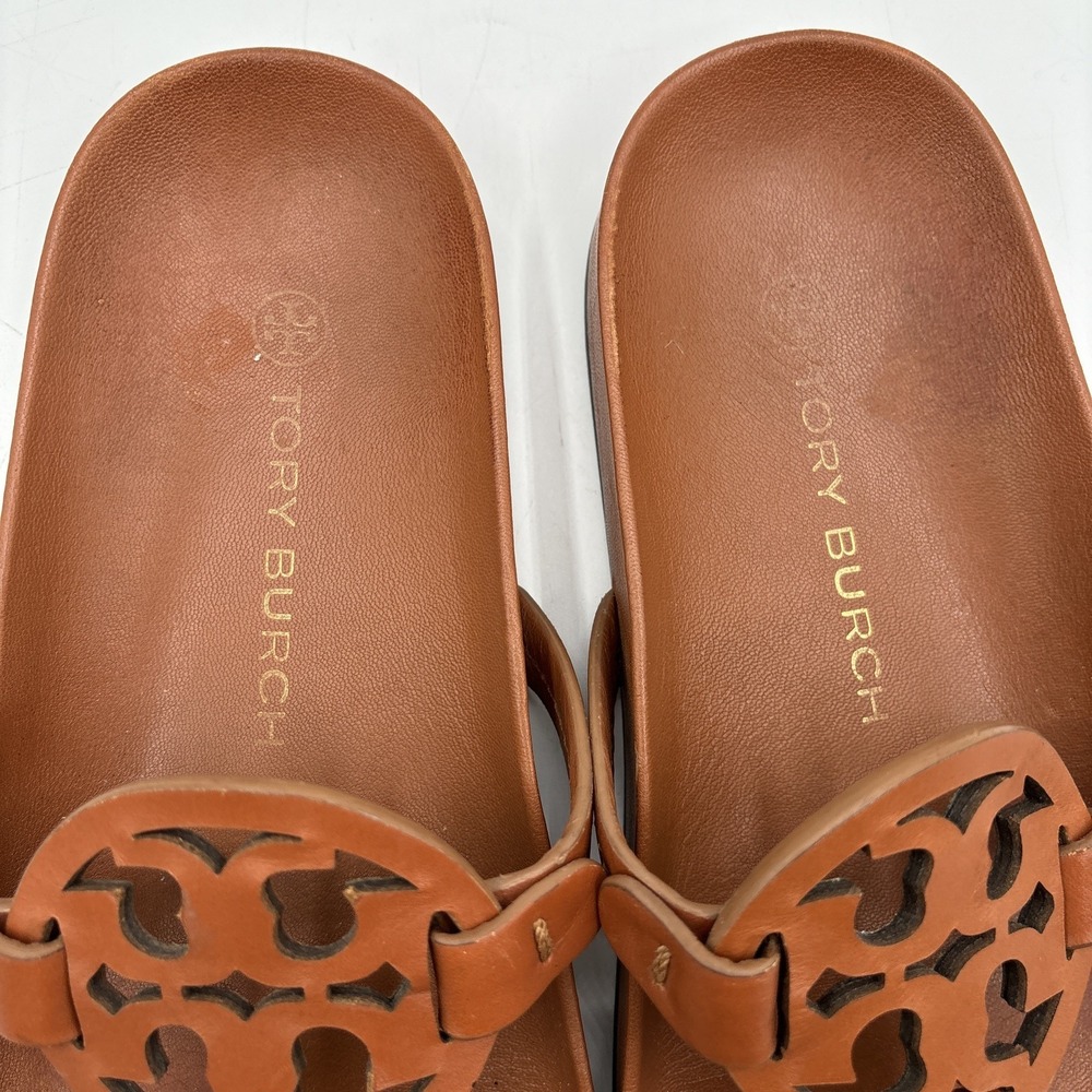 Tory Burch Miller Cloud Sandals Women's 8.5 Aged Camello Tan Leather Thong - Picture 3 of 11